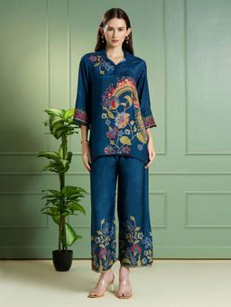 KAFTANIZE - Navy Blue Floral Printed Co-Ord Set