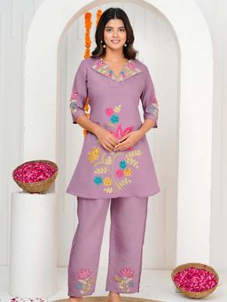 KAFTANIZE - Lavender Embroidered A-Line Co-Ord Set