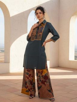 KAFTANIZE - Blue Ajrakh Printed Panel Co-Ord Set