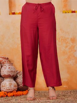 ARAMYA - Maroon Vertigan Solid Pant for Women