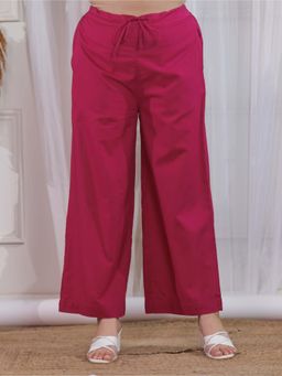 ARAMYA - Pink Soft Cotton Solid Palazzo for Women