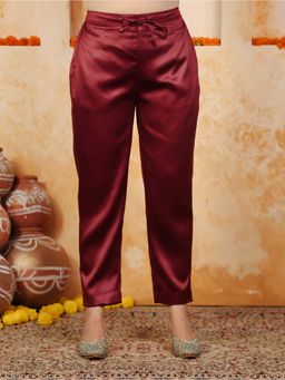 ARAMYA - Maroon Satin Solid Pant for Women