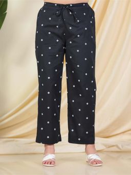 ARAMYA - Black Soft Cotton Printed Pant for Women