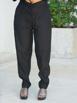 ARAMYA - Black Silk Blend Solid Pant for Women