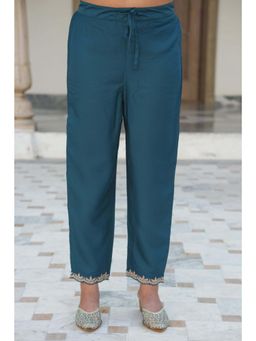 ARAMYA - Teal Crepe Solid Pant for Women