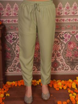 ARAMYA - Mint Green Crepe Solid Pant for Women