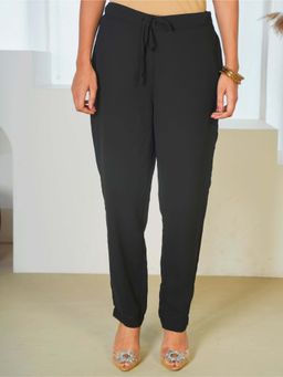 ARAMYA - Black Georgette Solid Pant for Women
