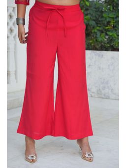 ARAMYA - Red Chanderi Solid Palazzo for Women