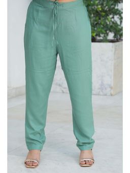 ARAMYA - Sage Green Soft Cotton Solid Pant for Women