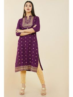 Soch - Women Purple Rayon Printed Kurta