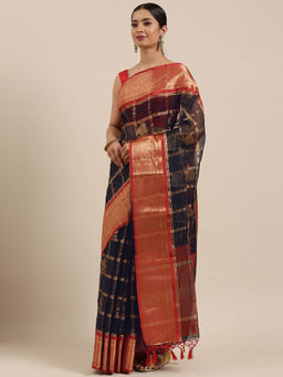 Mimosa - Banarasi Style Art Silk Saree Black With Unstitched Blouse