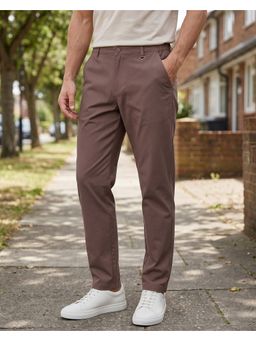 Nobero - Men's Brown Stretch 4-Way Stretch Tapered Fit Chinos