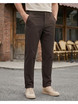 Nobero - Men's Dark Brown Stretch 4-Way Stretch Tapered Fit Chinos