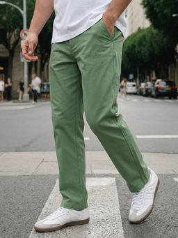 Nobero - Men's Green Stretch 4-Way Stretch Tapered Fit Chinos