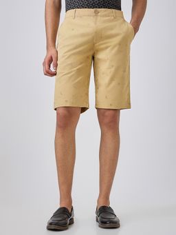 ColorPlus - Regular Fit Printed Medium Khaki Shorts