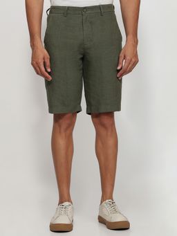 ColorPlus - Regular Fit Solid Dark Green Shorts
