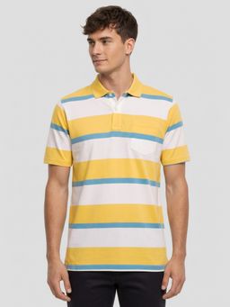 ColorPlus - Comfort Fit Striped Medium Yellow Polo T-Shirt