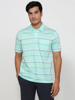 ColorPlus - Comfort Fit Striped Light Green Polo T-Shirt