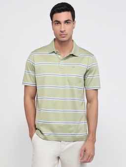 ColorPlus - Comfort Fit Striped Medium Green Polo T-Shirt