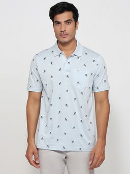 ColorPlus - Comfort Fit Printed Medium Blue Polo T-Shirt