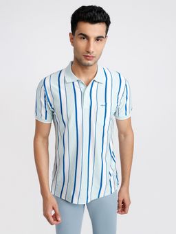 ColorPlus - Regular Fit Light Blue Striped Polo T-Shirt
