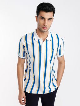 ColorPlus - Regular Fit Striped White Polo T-Shirt