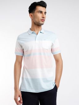 ColorPlus - Light Blue Regular Fit Striped Polo T-Shirt