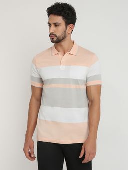 ColorPlus - Striped Light Orange Polo T-Shirt