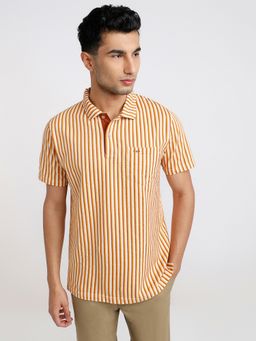 ColorPlus - Regular Fit Striped Medium Yellow Polo T-Shirt