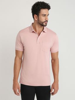 ColorPlus - Regular Fit Solid Medium Pink Polo T-Shirt