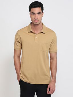 ColorPlus - Regular Fit Solid Medium Khaki Polo T-Shirt
