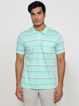 ColorPlus - Regular Fit Striped Light Green Polo T-Shirt