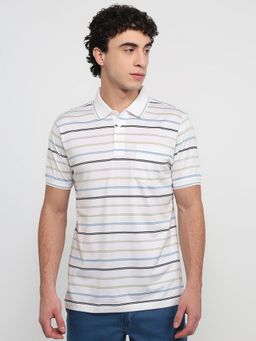 ColorPlus - Regular Fit White Striped Polo T-Shirt