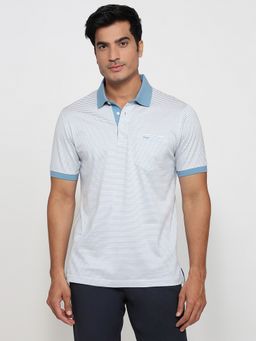 ColorPlus - Regular Fit Striped Medium Blue Polo T-Shirt