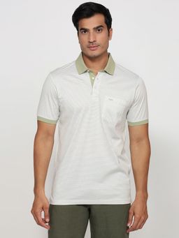ColorPlus - Regular Fit Striped Medium Green Polo T-Shirt