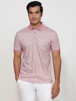 ColorPlus - Regular Fit Printed Medium Pink Polo T-Shirt