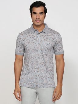 ColorPlus - Regular Fit Printed Medium Grey Polo T-Shirt