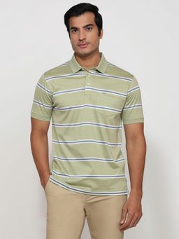 ColorPlus - Green Regular Fit Striped Medium Polo T-Shirt