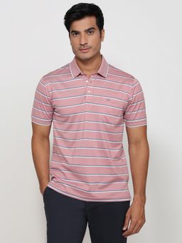 ColorPlus - Regular Fit Striped Light Pink Polo T-Shirt