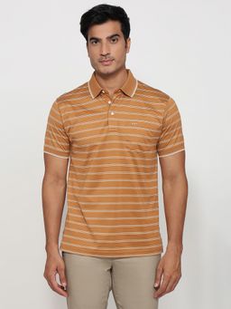 ColorPlus - Regular Fit Striped Medium Brown Polo T-Shirt
