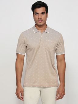 ColorPlus - Regular Fit Printed Medium Brown Polo T-Shirt