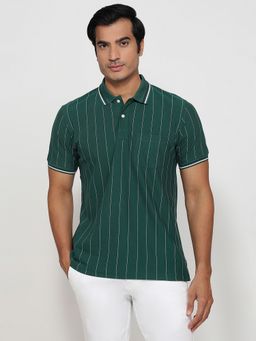 ColorPlus - Striped Medium Green Polo T-Shirt
