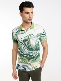 ColorPlus - Green Printed Medium Polo T-Shirt
