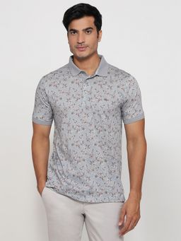 ColorPlus - Regular Fit Printed Grey Polo T-Shirt