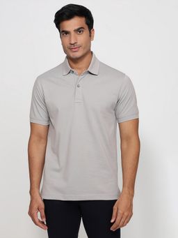 ColorPlus - Regular Fit Solid Medium Grey Polo T-Shirt