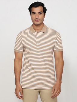 ColorPlus - Regular Fit Striped Light Orange Polo T-Shirt