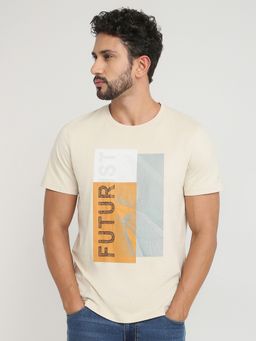 ColorPlus - Regular Fit Printed Medium Brown T-Shirt