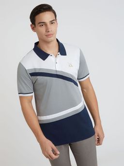 ColorPlus - Regular Fit Striped Medium Grey Polo T-Shirt