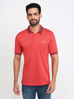 ColorPlus - Regular Fit Solid Medium Red Polo T-Shirt
