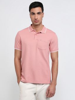 Park Avenue - Slim Fit Woven Design Medium Orange Polo T-Shirt